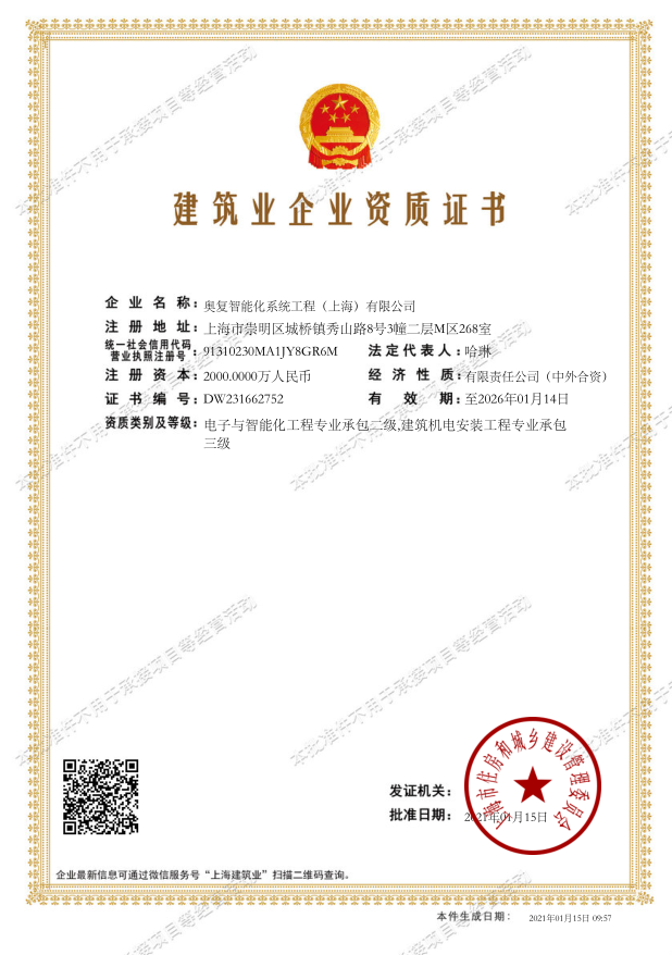 CONSTRUCTION ENTERPRISE QUALIFICATION CERTIFICATE